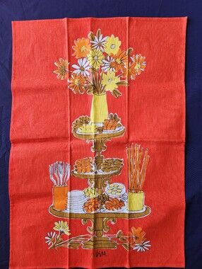Vera Neumann Floral Vase Tiered Party Tray Kitchen Tea Towel